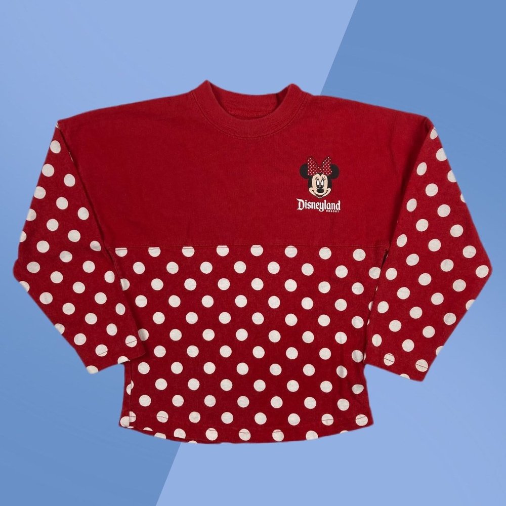 Disney Red White Polka Dot Minnie Mouse Spirit Jersey L/S Shirt Girls S